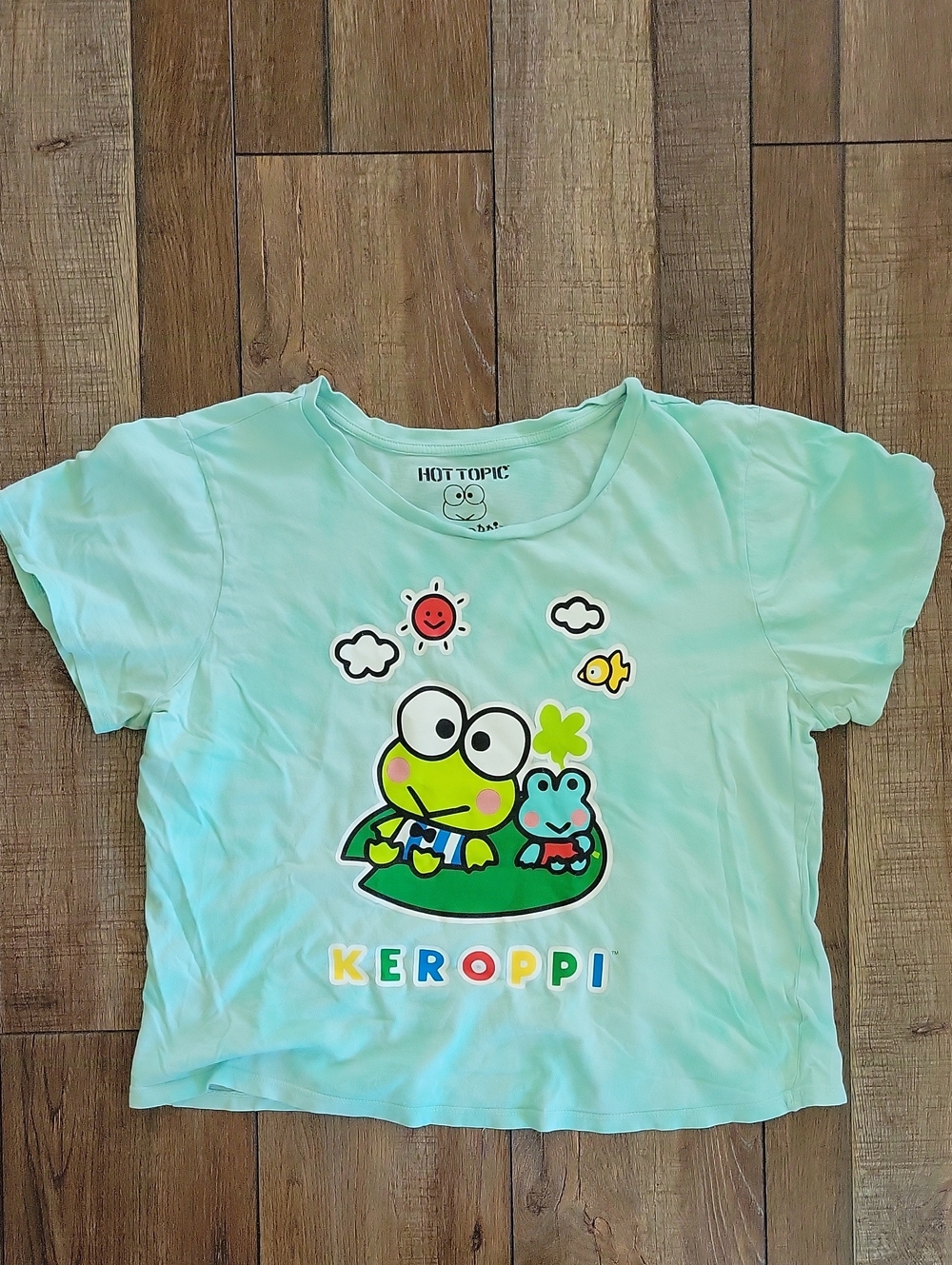 Hot Topic Mint Green Tie Dye Keroppi Crop Top Tee